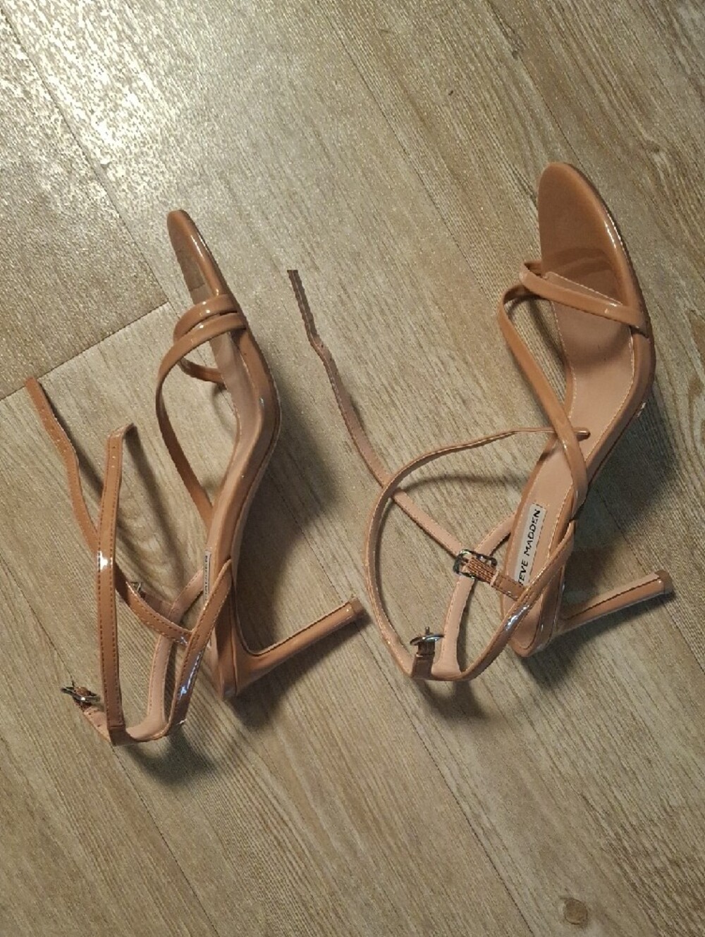 Steve Madden Patent Tan Strappy Lace-Up Sandals - Picture 6 of 13